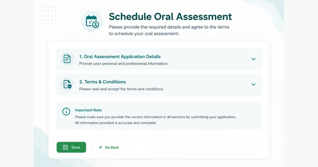 Schedule Oral Assessment on Sheryan Portal